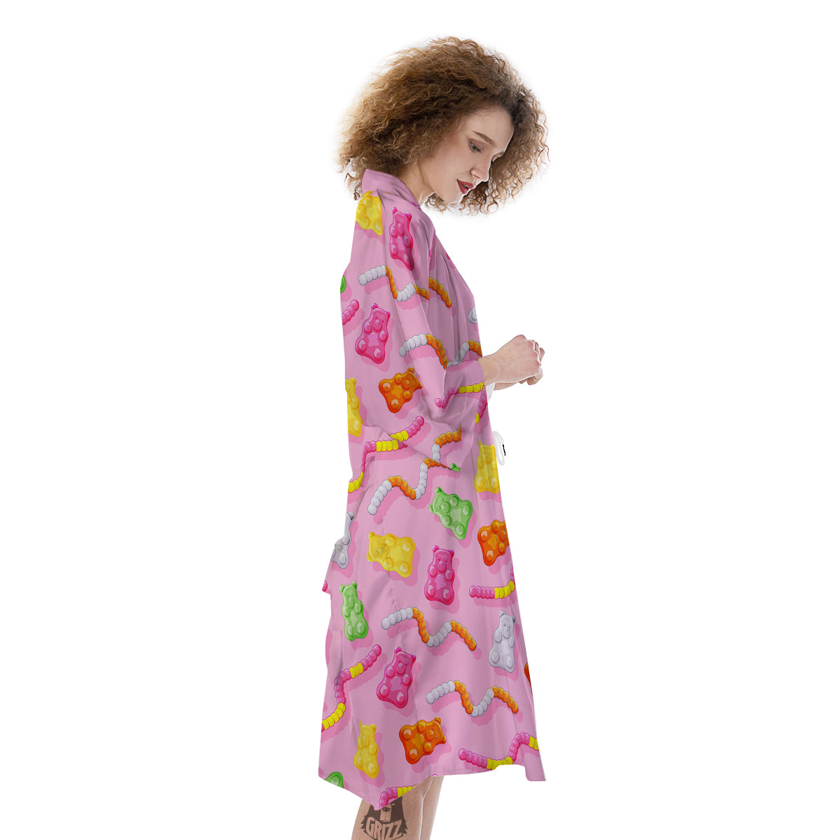 Sweet Gummy Bears And Worms Print Pattern Kimono-grizzshop