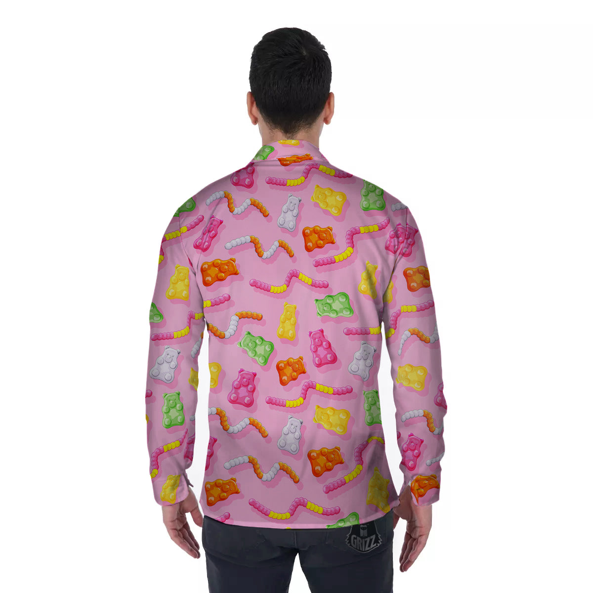 Sweet Gummy Bears And Worms Print Pattern Men's Long Sleeve Shirts-grizzshop