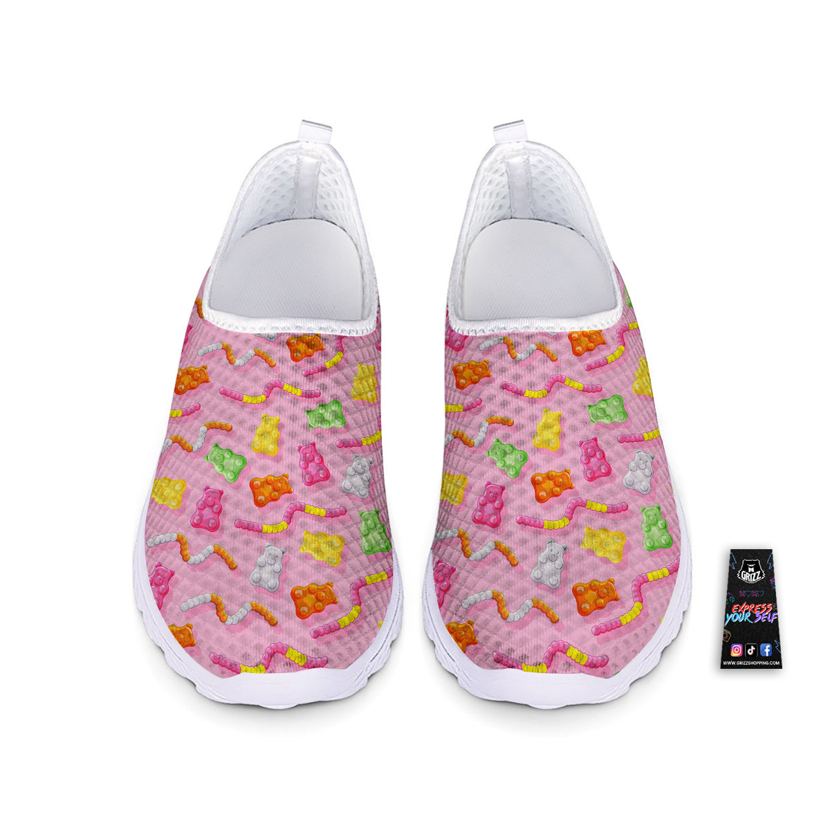 Sweet Gummy Bears And Worms Print Pattern Nurse Shoes-grizzshop