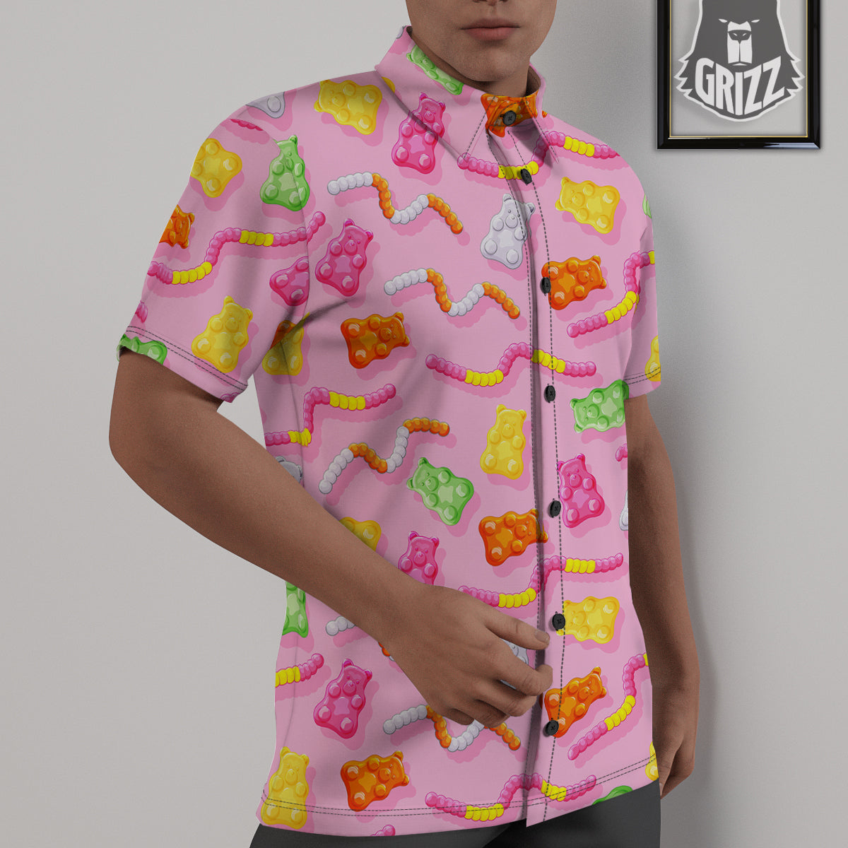 Sweet Gummy Bears And Worms Print Pattern Untucked Shirts-grizzshop