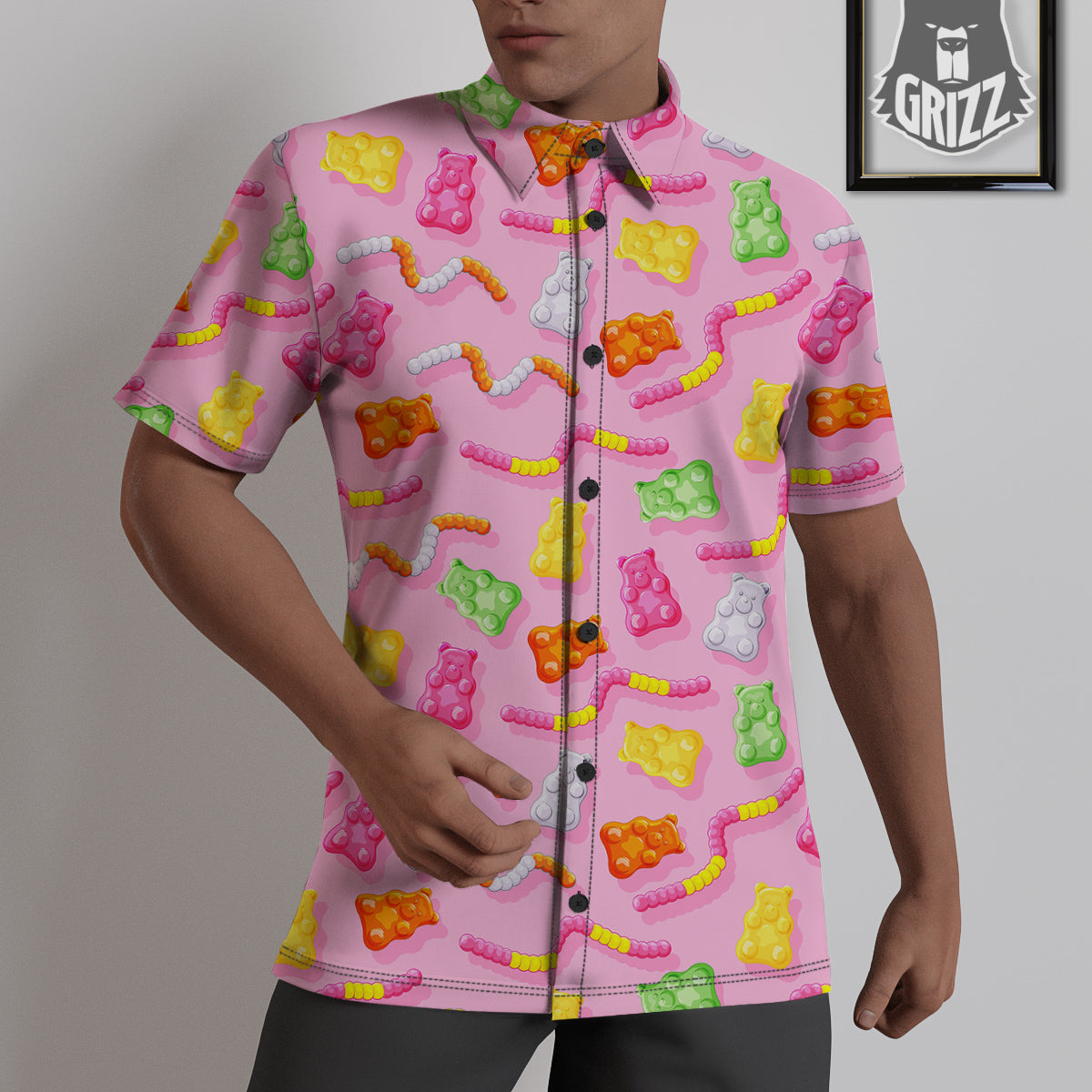 Sweet Gummy Bears And Worms Print Pattern Untucked Shirts-grizzshop