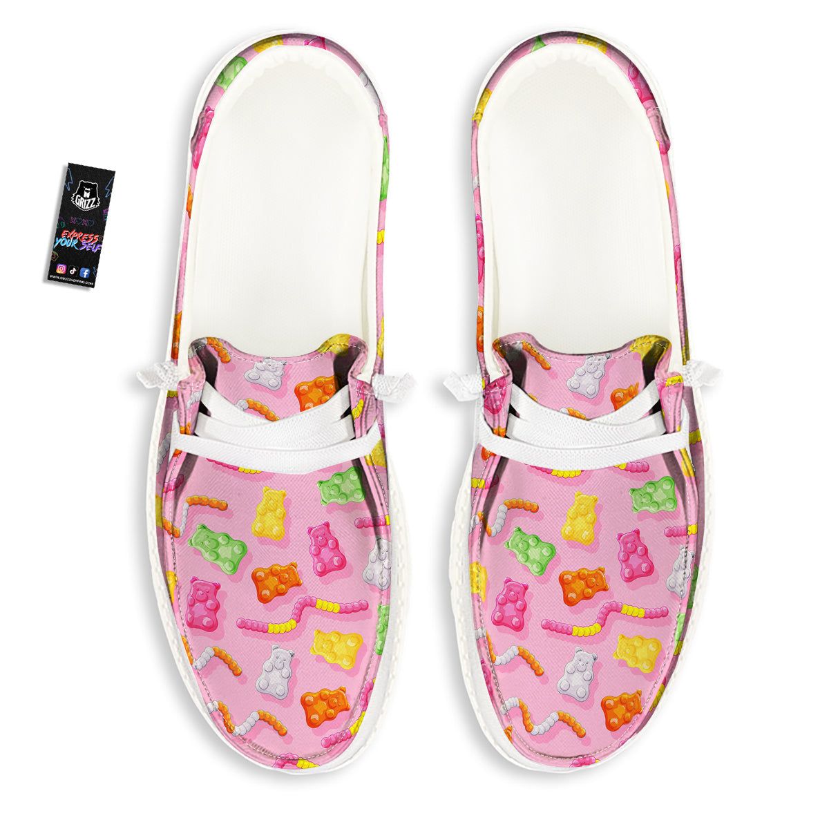 Sweet Gummy Bears And Worms Print Pattern White Loafers-grizzshop