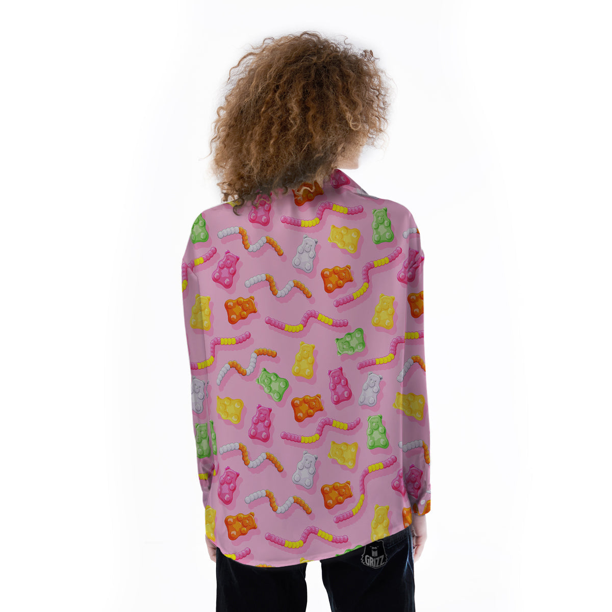 Sweet Gummy Bears And Worms Print Pattern Women's Long Sleeve Shirts-grizzshop