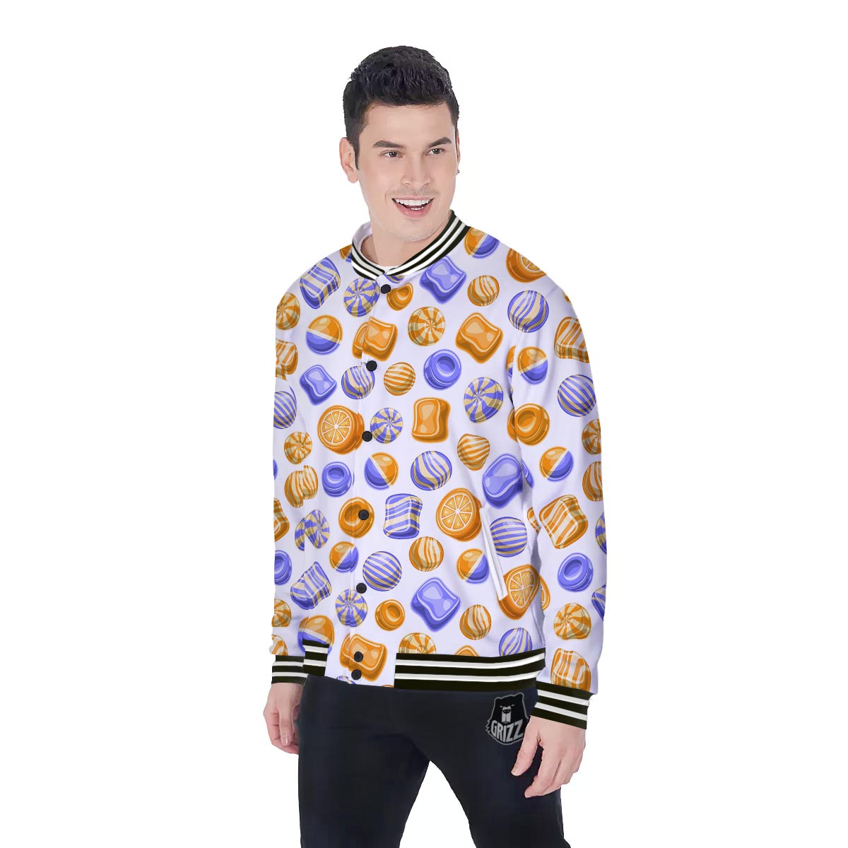 Sweet Gummy Print Pattern Baseball Jacket-grizzshop