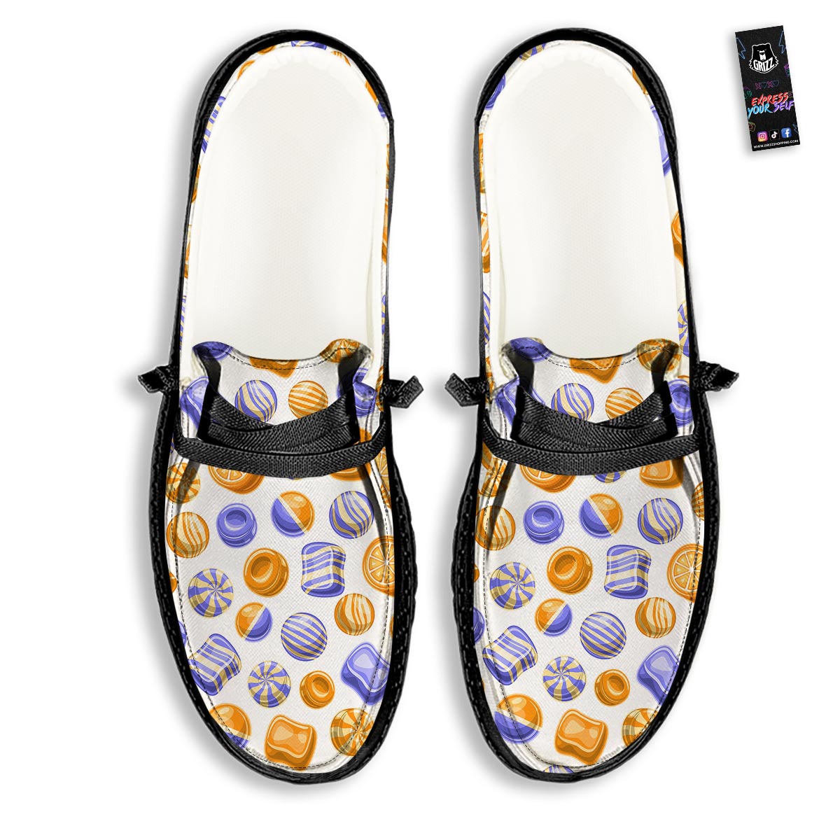 Sweet Gummy Print Pattern Black Loafers-grizzshop