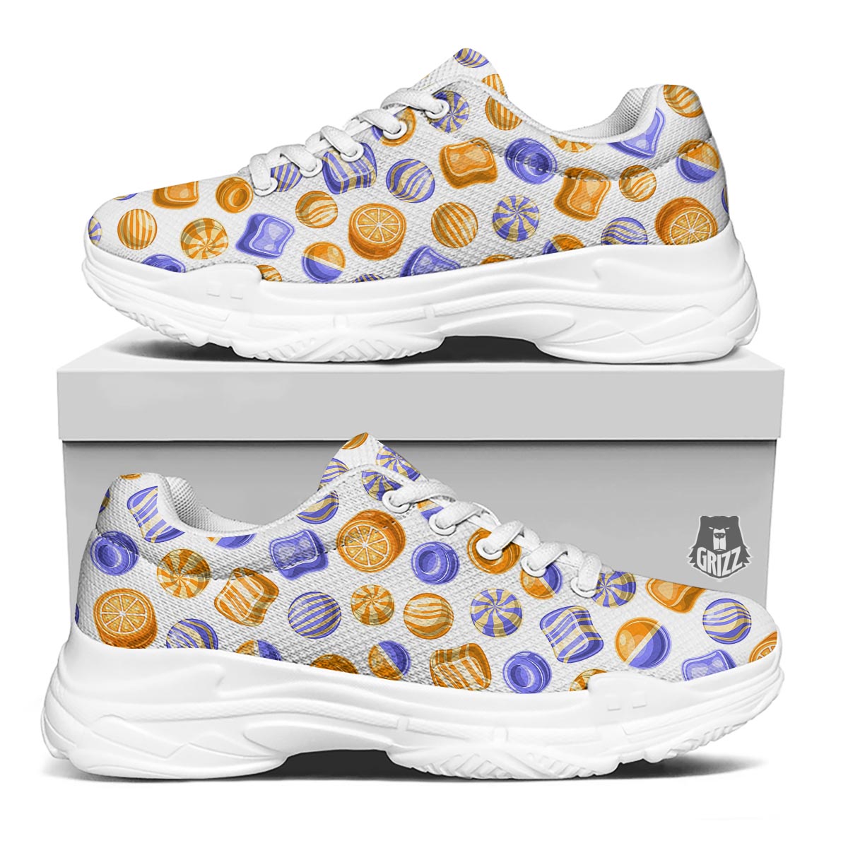 Sweet Gummy Print Pattern White Chunky Shoes-grizzshop