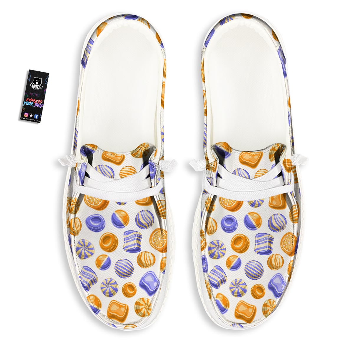 Sweet Gummy Print Pattern White Loafers-grizzshop