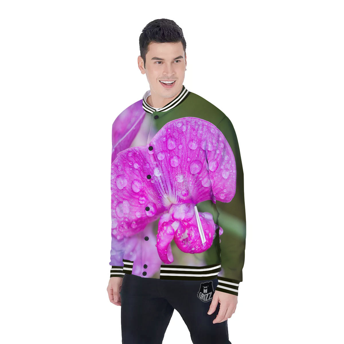 Sweet Pea Purple Print Baseball Jacket-grizzshop