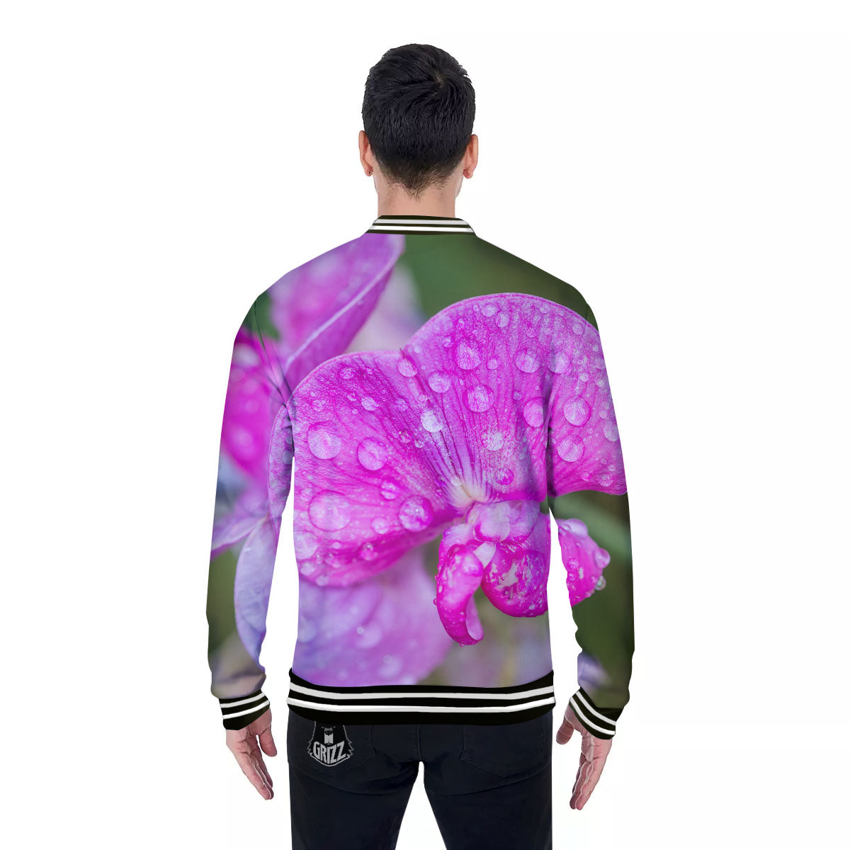 Sweet Pea Purple Print Baseball Jacket-grizzshop