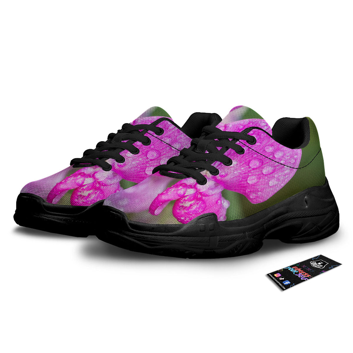 Sweet Pea Purple Print Black Chunky Shoes-grizzshop