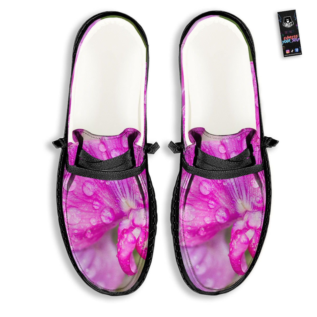 Sweet Pea Purple Print Black Loafers-grizzshop