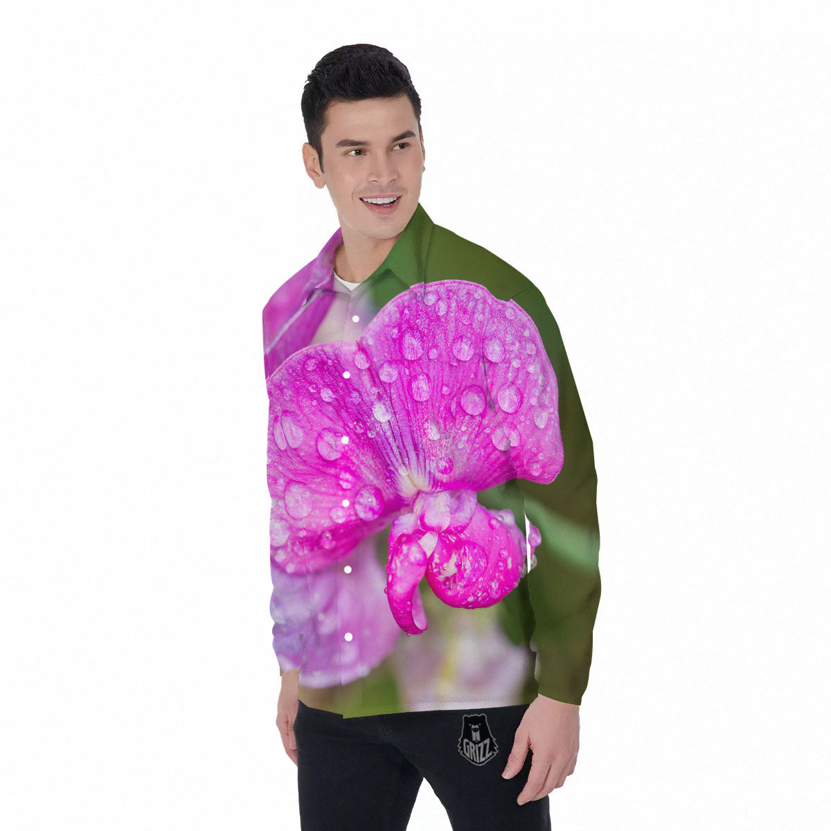 Sweet Pea Purple Print Men's Long Sleeve Shirts-grizzshop