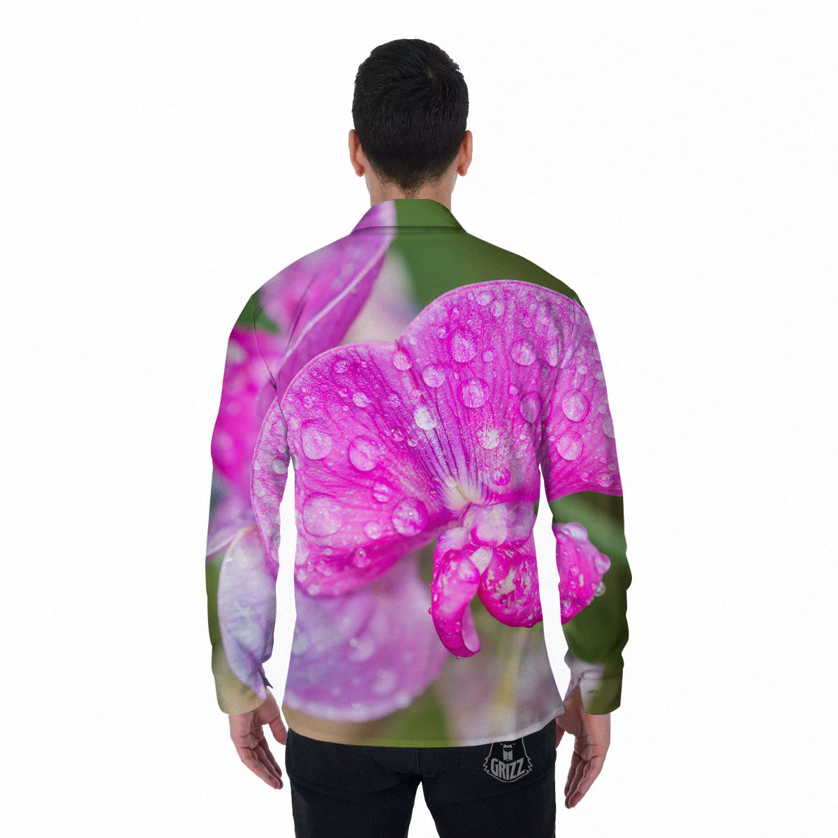 Sweet Pea Purple Print Men's Long Sleeve Shirts-grizzshop