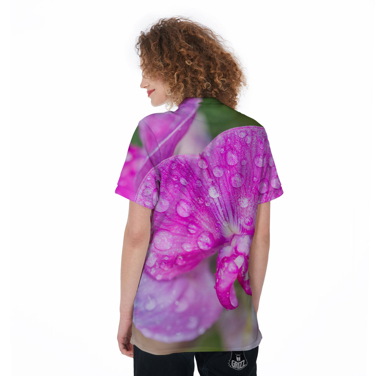 Sweet Pea Purple Print Women's Golf Shirts-grizzshop