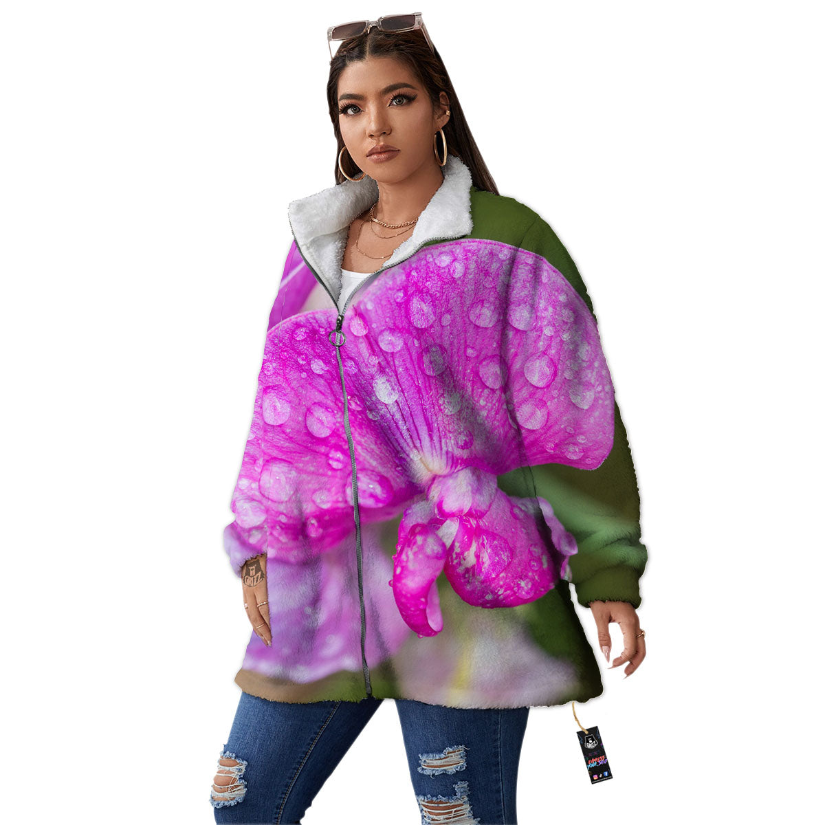 Sweet Pea Purple Print Women's Sherpa Jacket-grizzshop