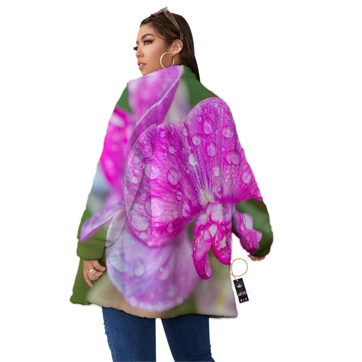 Sweet Pea Purple Print Women's Sherpa Jacket-grizzshop