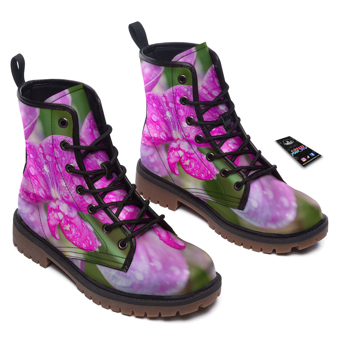 Sweet Pea Purple Print Work Boots-grizzshop