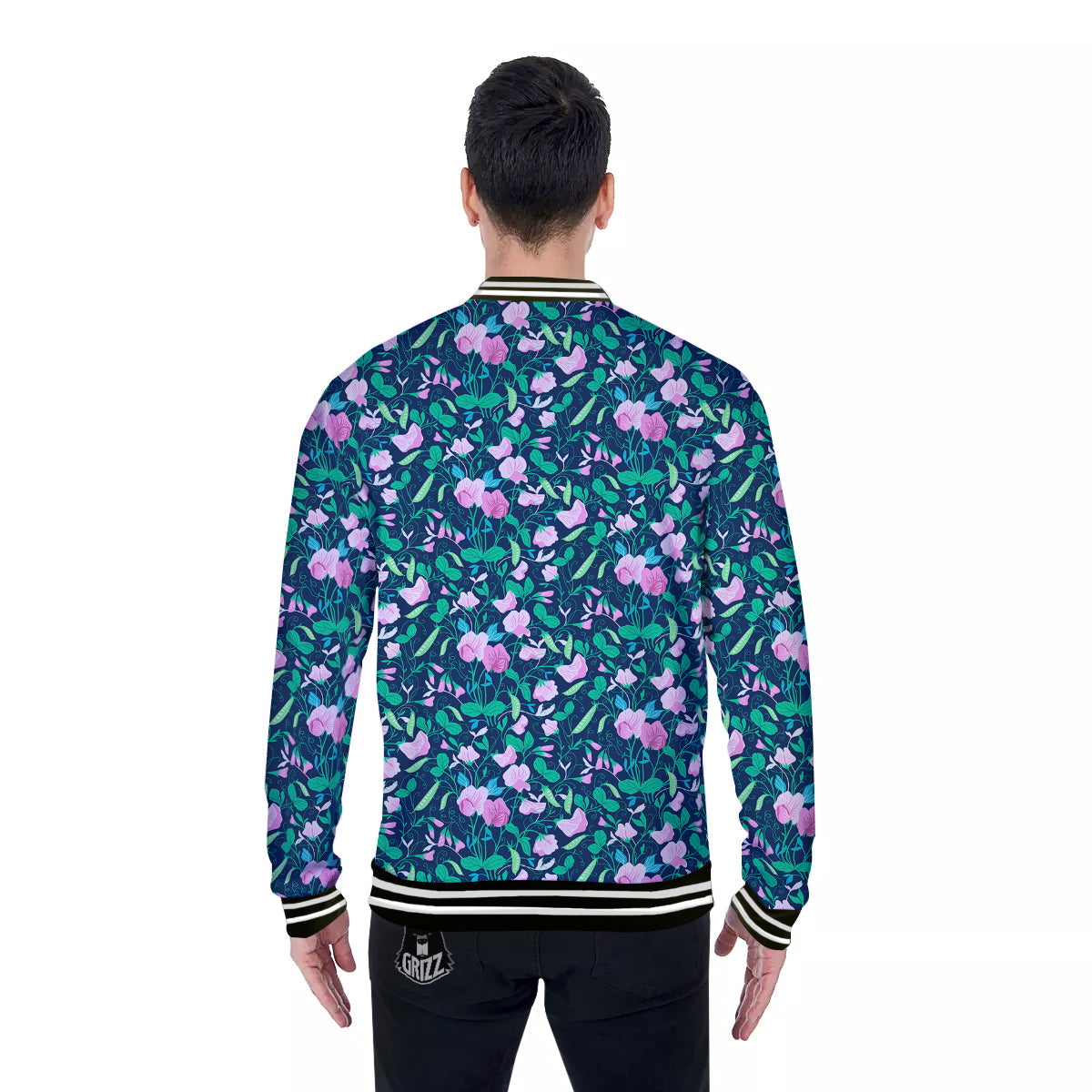 Sweet Pea Vintage Print Pattern Baseball Jacket-grizzshop