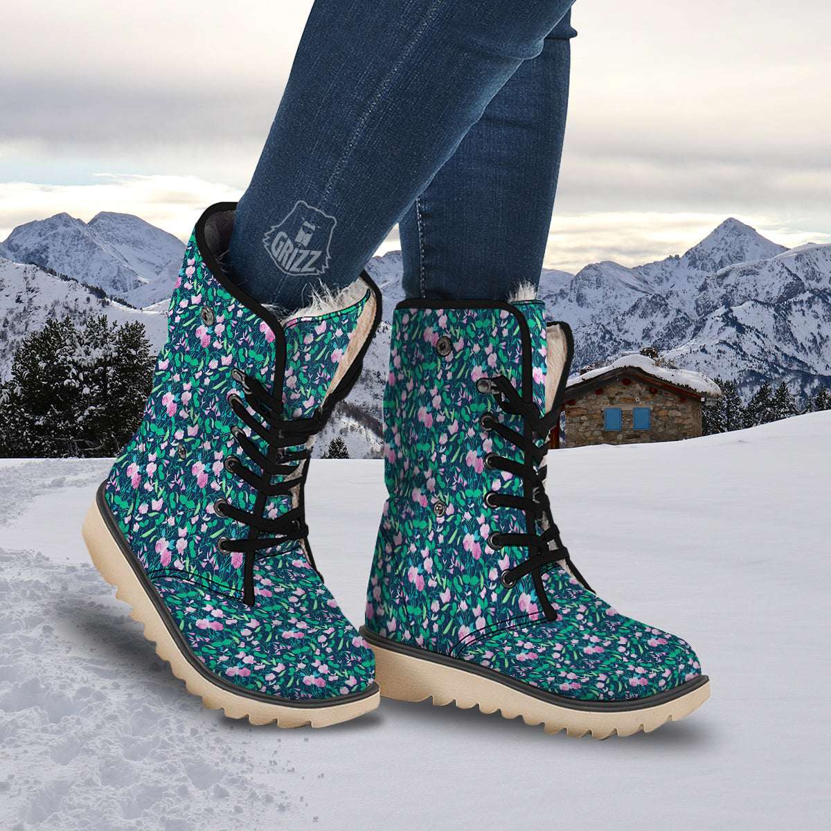 Sweet Pea Vintage Print Pattern Snow Boots-grizzshop