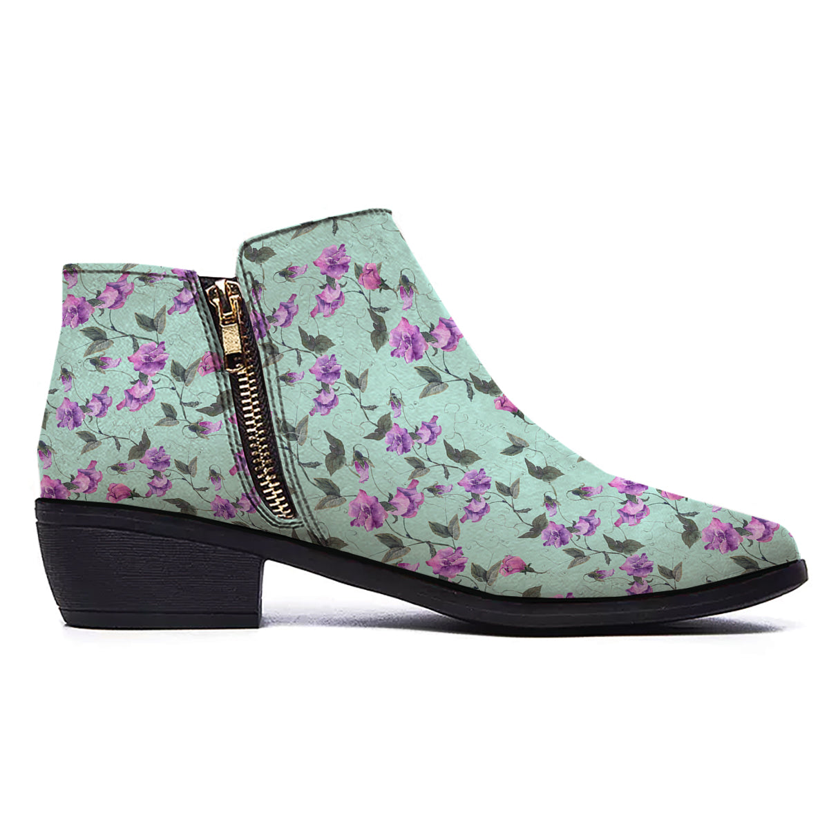 Sweet Pea Watercolor Print Pattern Ankle Boots-grizzshop