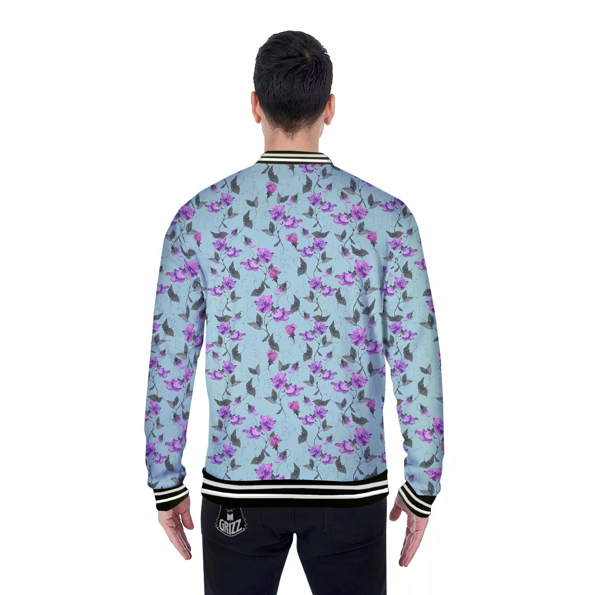Sweet Pea Watercolor Print Pattern Baseball Jacket-grizzshop