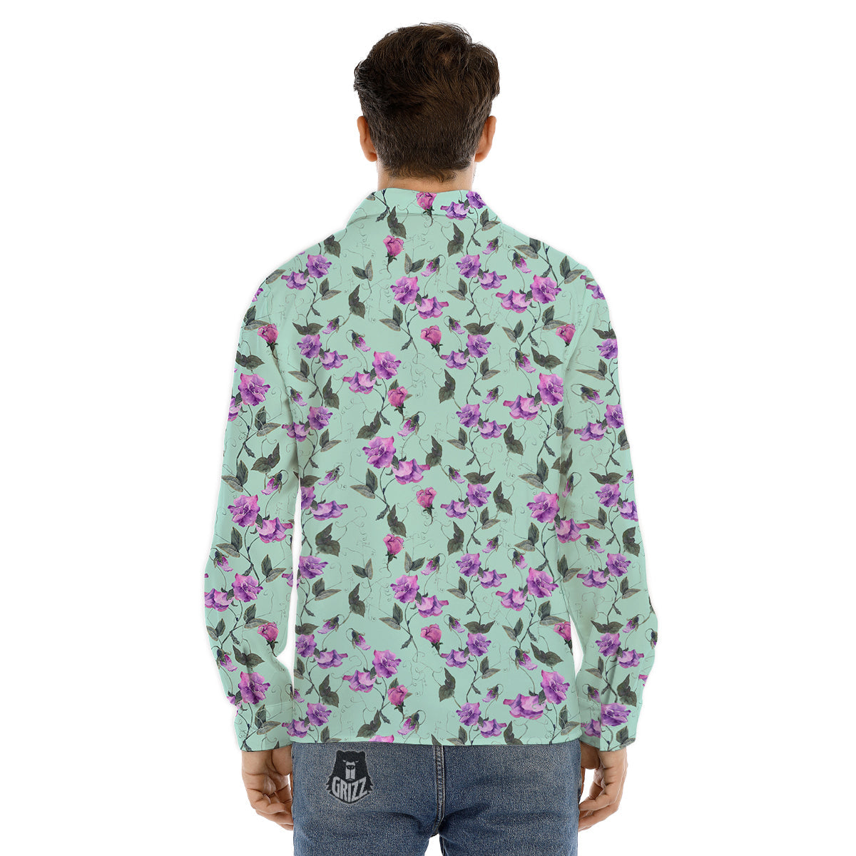 Sweet Pea Watercolor Print Pattern Men's Dress Shirts-grizzshop