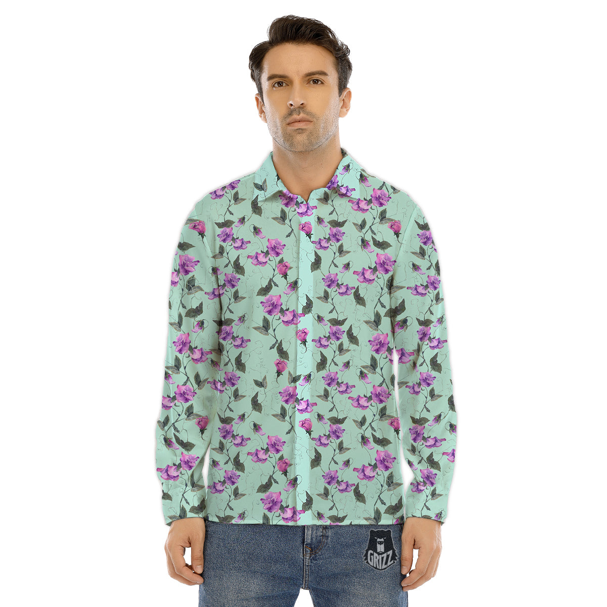 Sweet Pea Watercolor Print Pattern Men's Dress Shirts-grizzshop