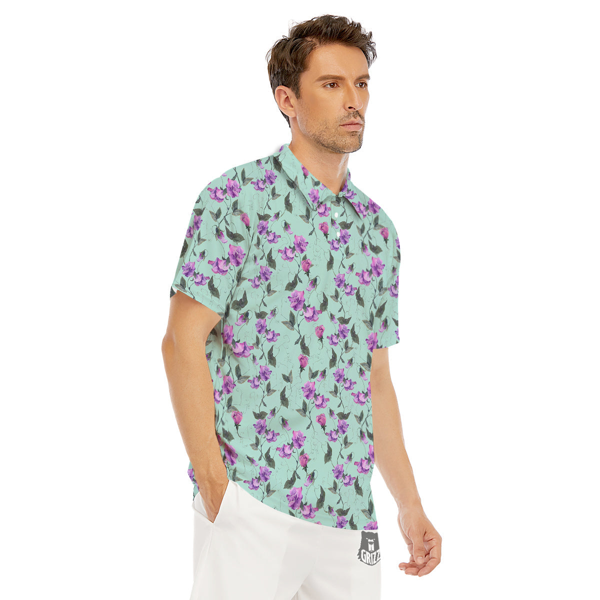 Sweet Pea Watercolor Print Pattern Men's Golf Shirts-grizzshop