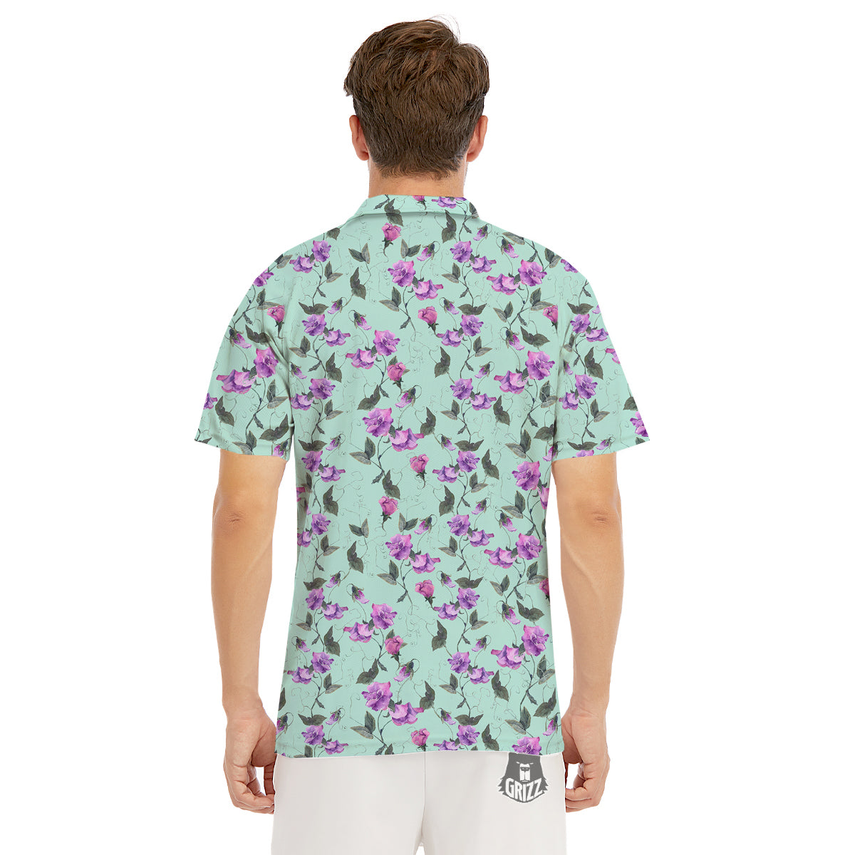 Sweet Pea Watercolor Print Pattern Men's Golf Shirts-grizzshop