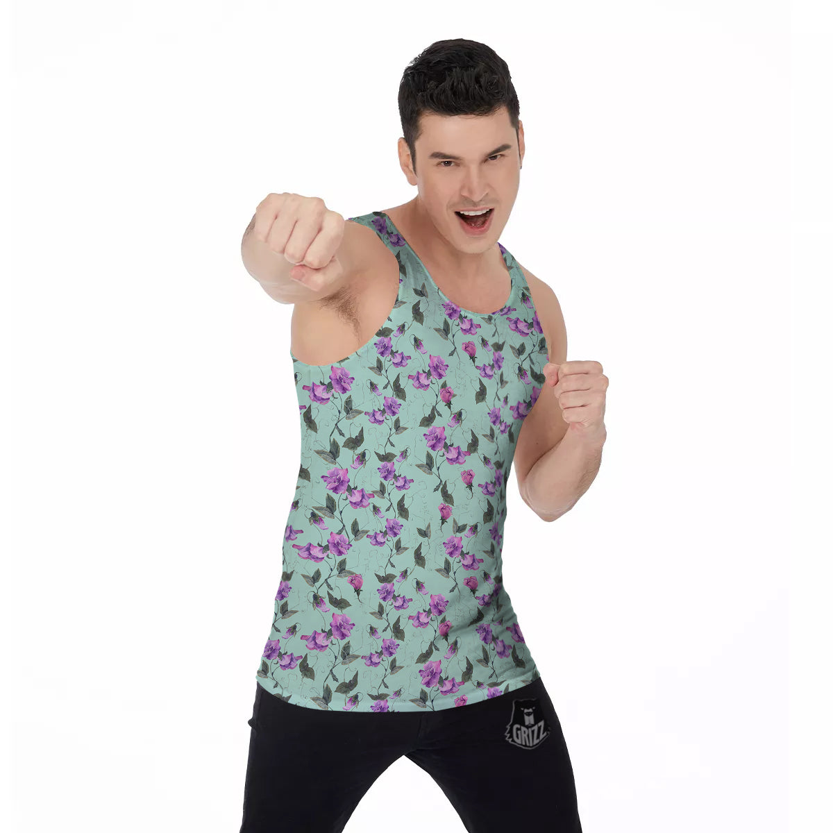 Sweet Pea Watercolor Print Pattern Men's Tank Top-grizzshop