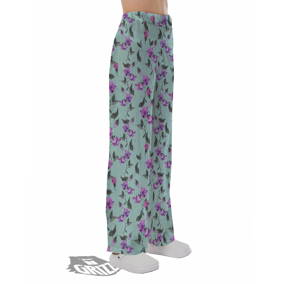 Sweet Pea Watercolor Print Pattern Pajama Pants-grizzshop