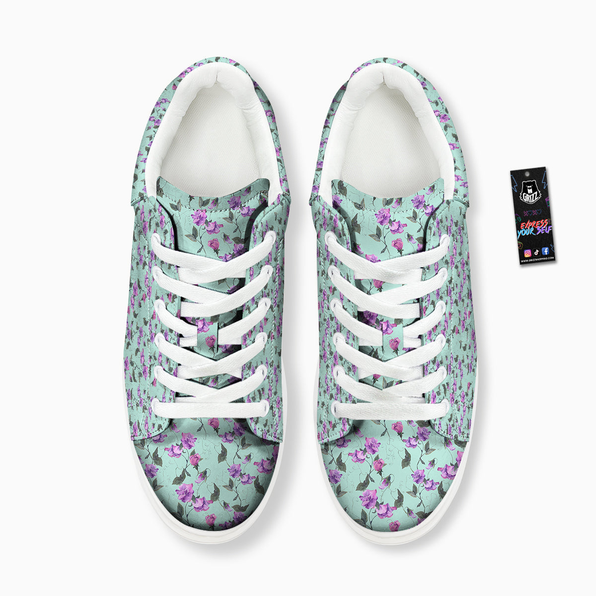 Sweet Pea Watercolor Print Pattern Platform Shoes-grizzshop