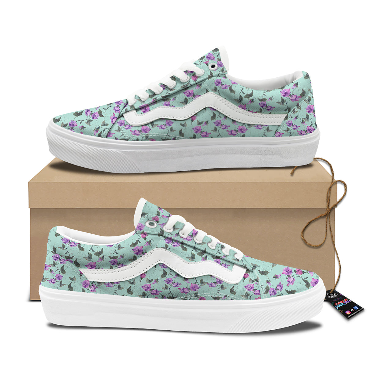 Sweet Pea Watercolor Print Pattern Skate Shoes-grizzshop