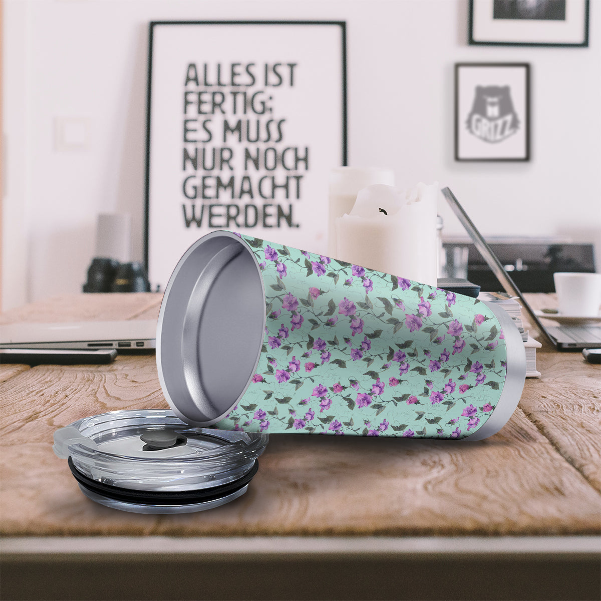 Sweet Pea Watercolor Print Pattern Tumbler-grizzshop