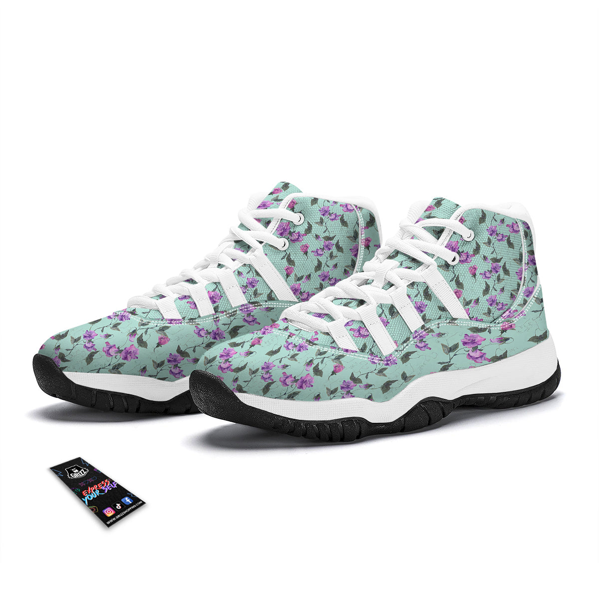 Sweet Pea Watercolor Print Pattern White Bball Shoes-grizzshop