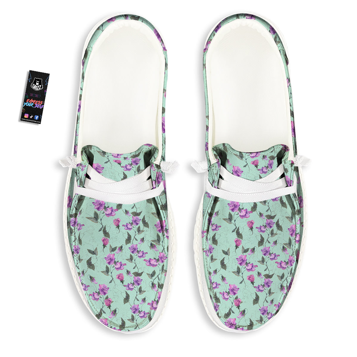 Sweet Pea Watercolor Print Pattern White Loafers-grizzshop