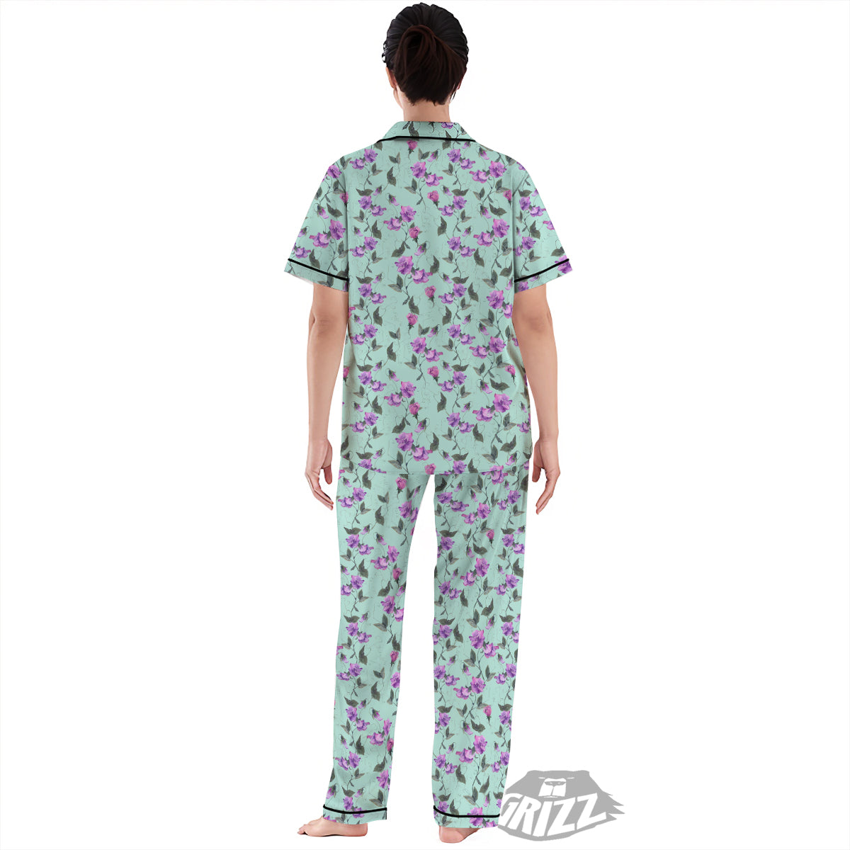 Sweet Pea Watercolor Print Pattern Women's Pajamas Set-grizzshop