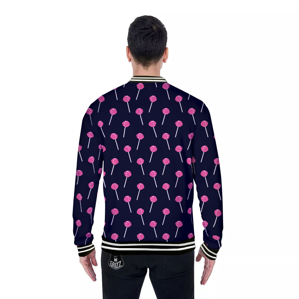 Sweet Pink Lollipop Print Pattern Baseball Jacket-grizzshop