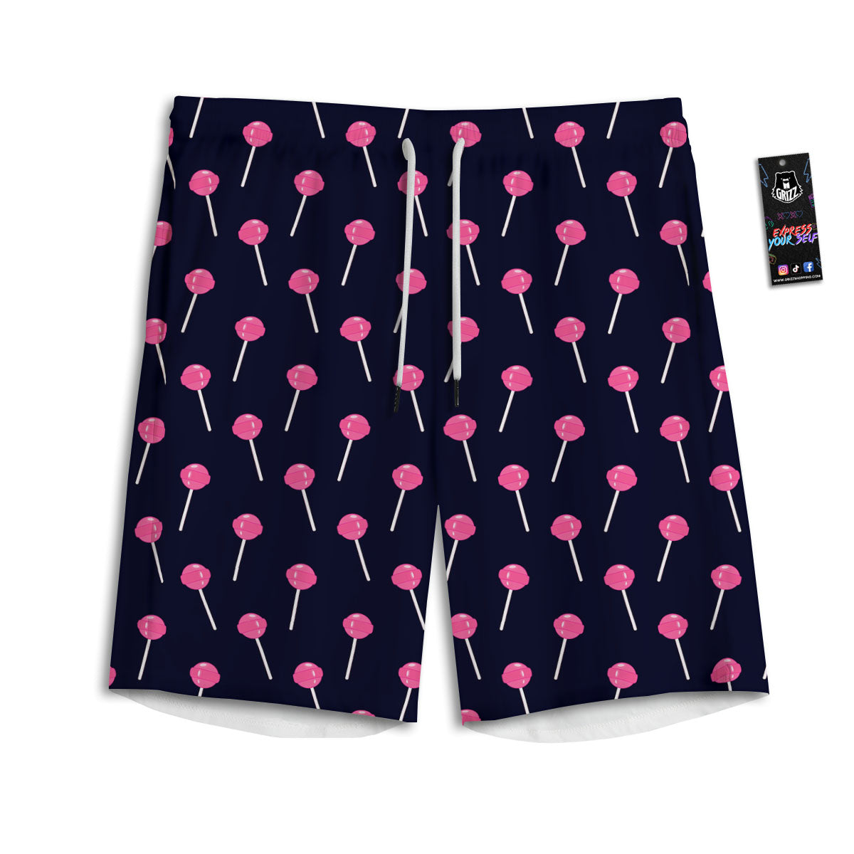 Sweet Pink Lollipop Print Pattern Men's Athletic Shorts