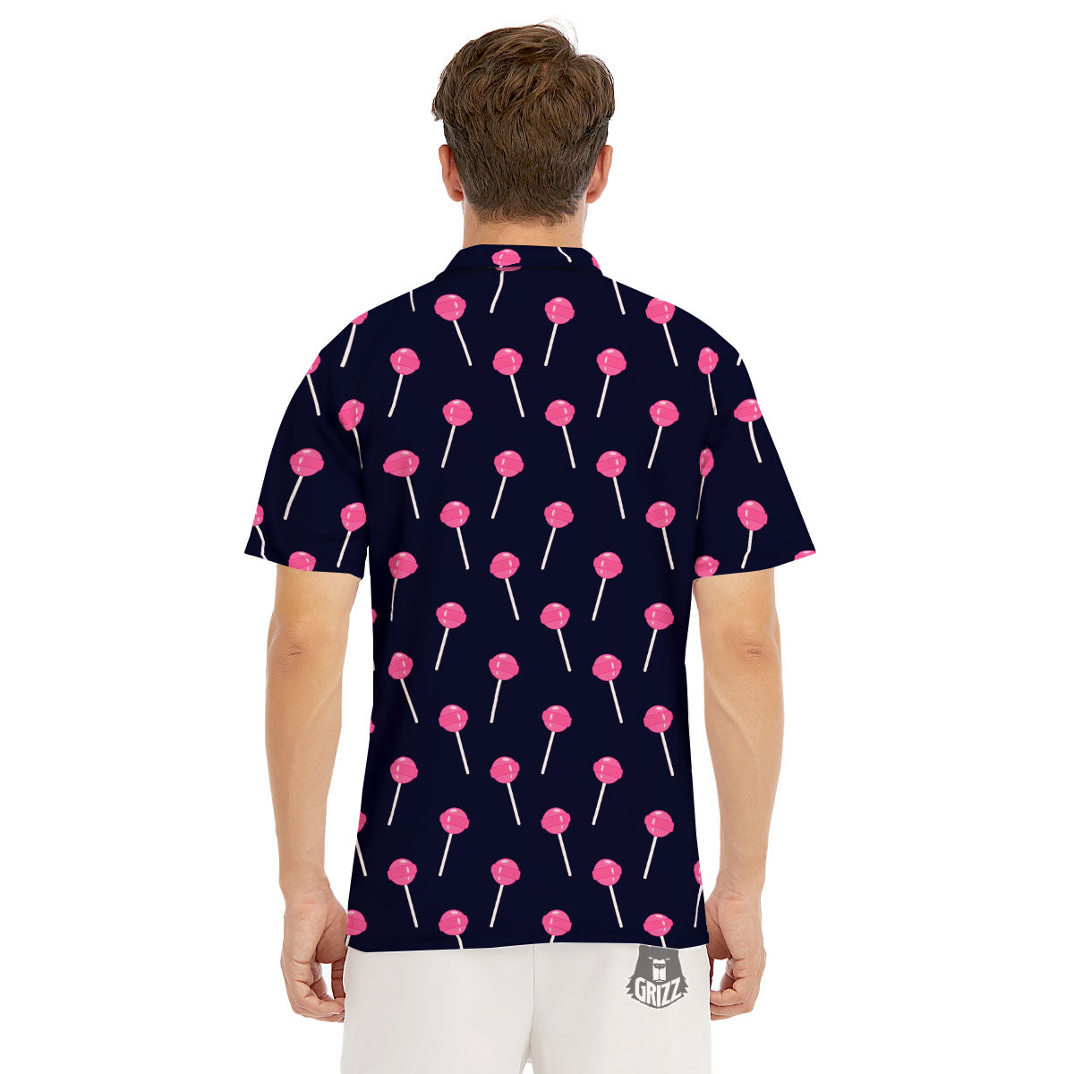 Sweet Pink Lollipop Print Pattern Men's Golf Shirts-grizzshop