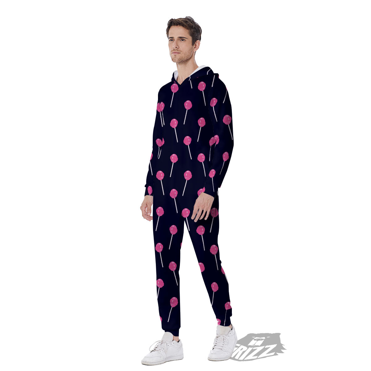Sweet Pink Lollipop Print Pattern Men's Jumpsuit-grizzshop