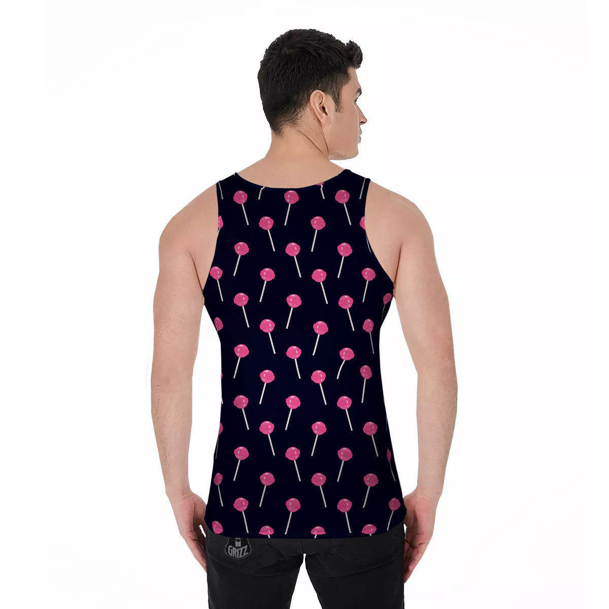 Sweet Pink Lollipop Print Pattern Men's Tank Top-grizzshop