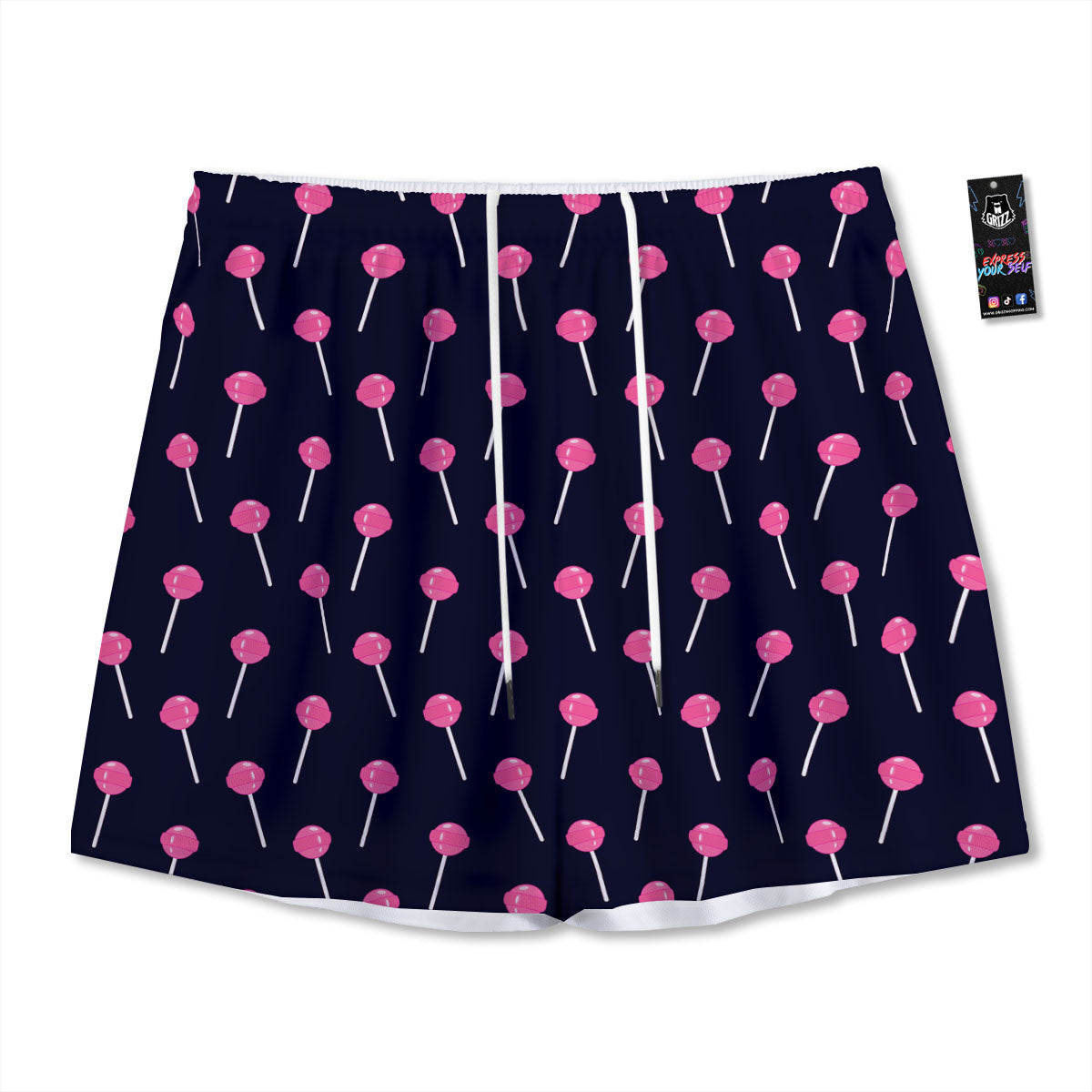 Sweet Pink Lollipop Print Pattern Mesh Shorts