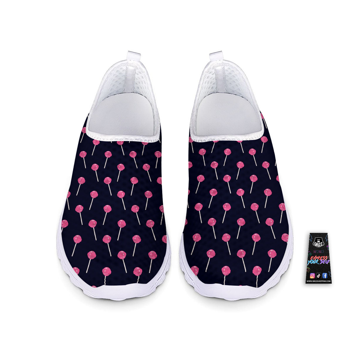 Sweet Pink Lollipop Print Pattern Nurse Shoes-grizzshop