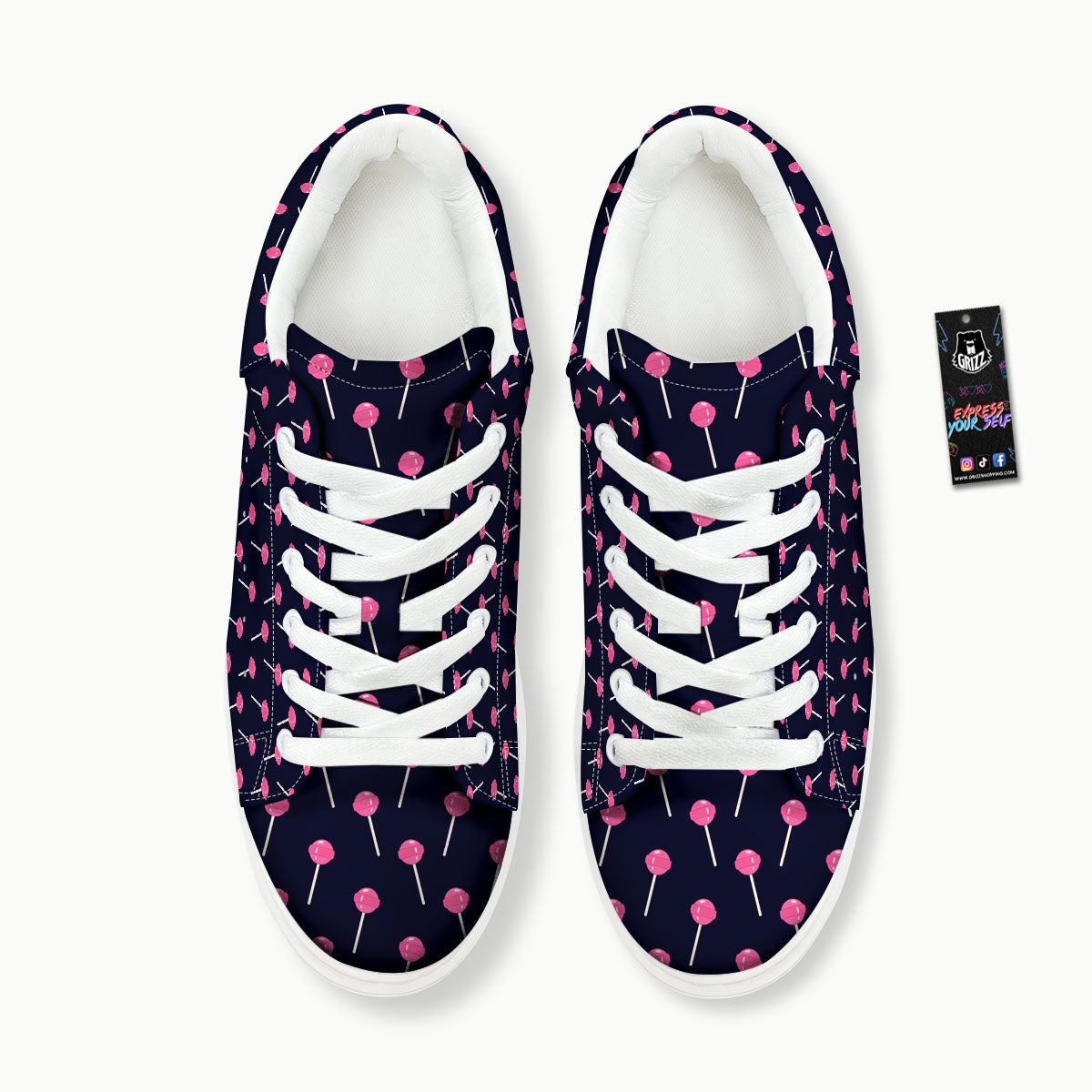 Sweet Pink Lollipop Print Pattern Platform Shoes-grizzshop