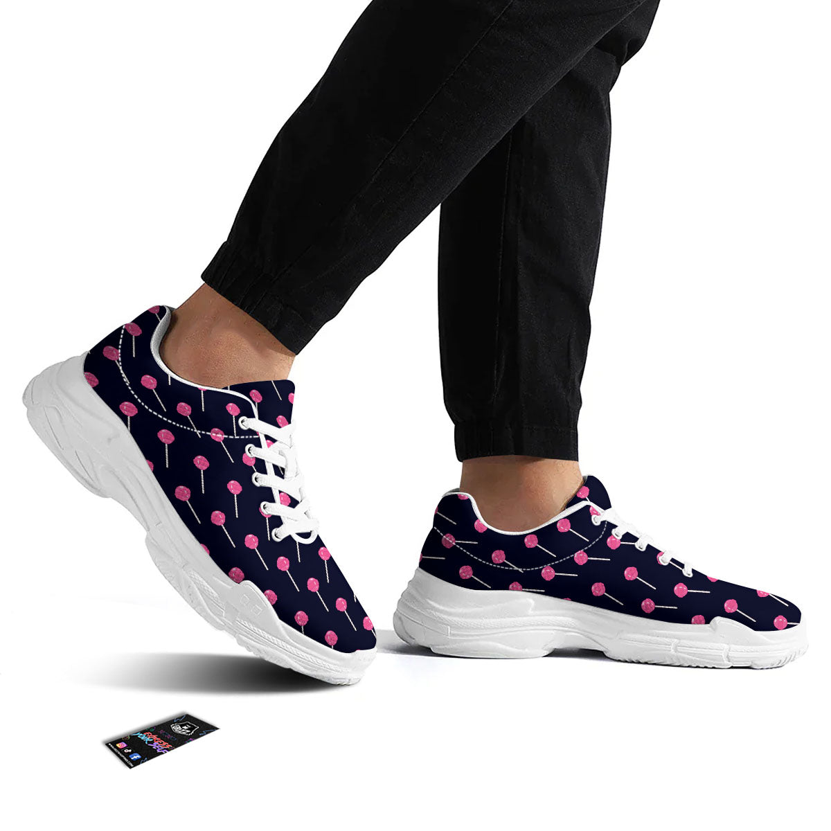Sweet Pink Lollipop Print Pattern White Chunky Shoes-grizzshop