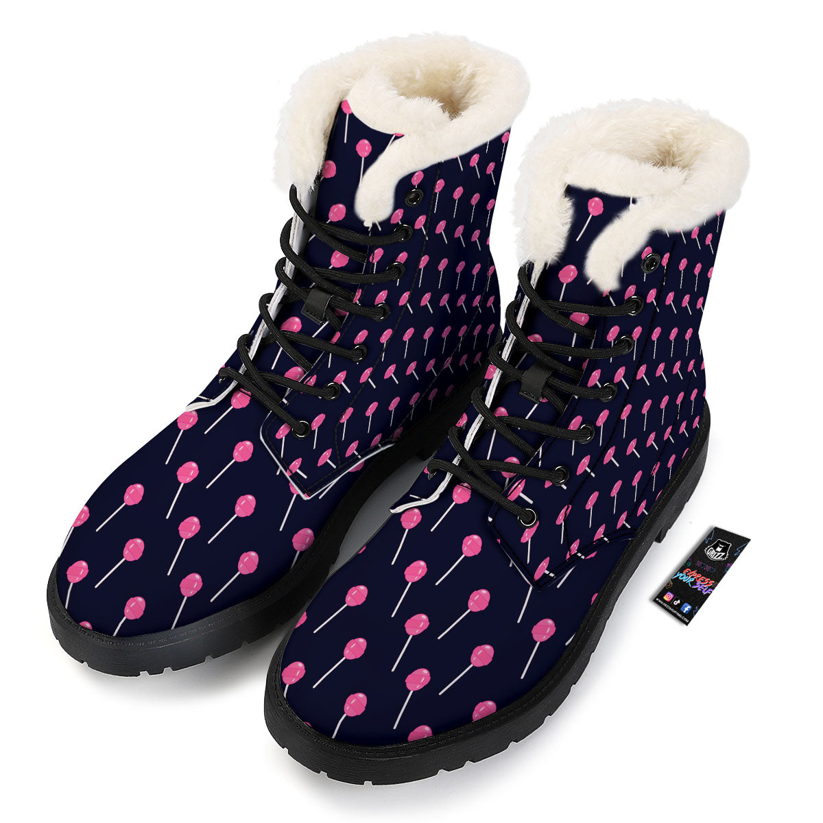 Sweet Pink Lollipop Print Pattern Winter Boots-grizzshop