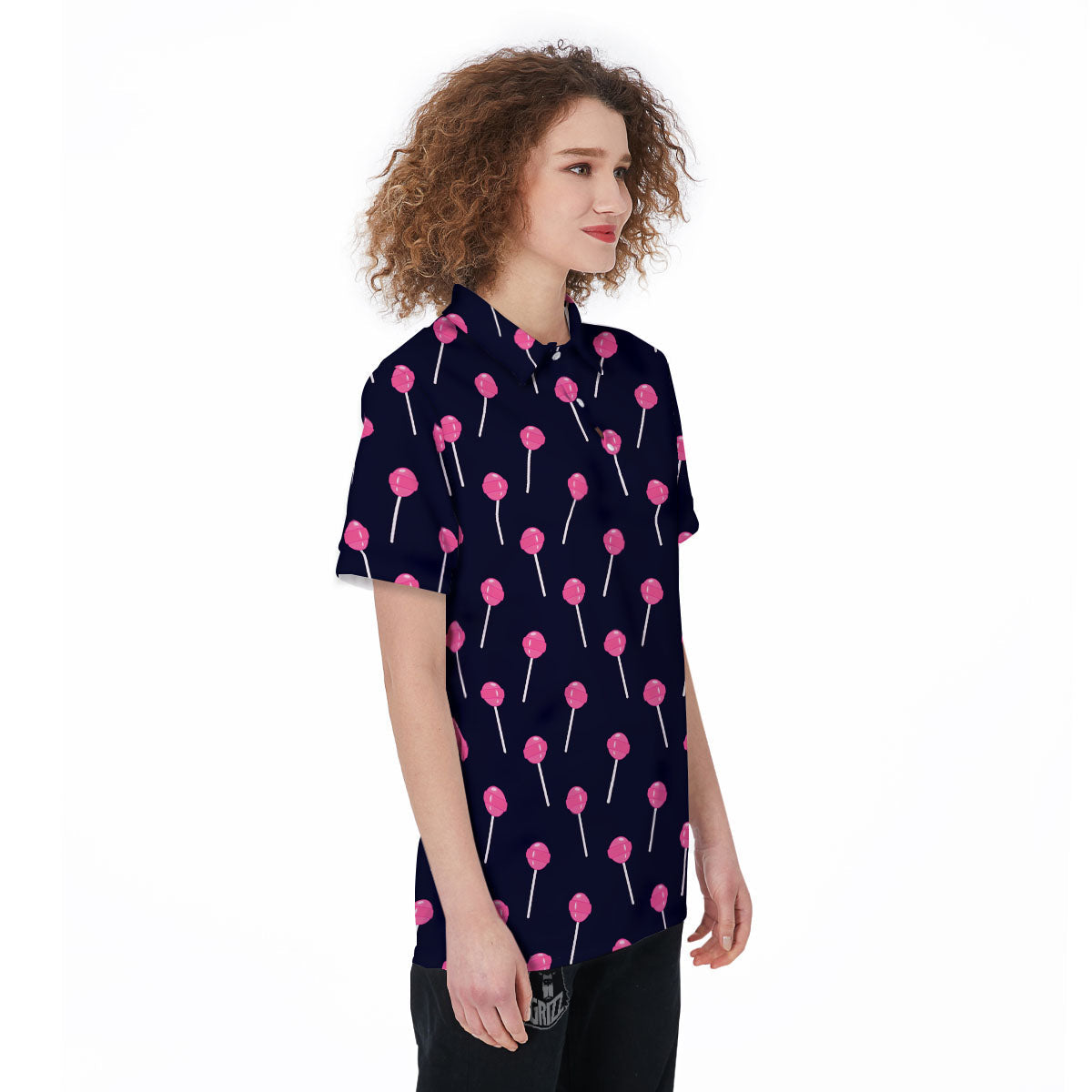 Sweet Pink Lollipop Print Pattern Women's Golf Shirts-grizzshop
