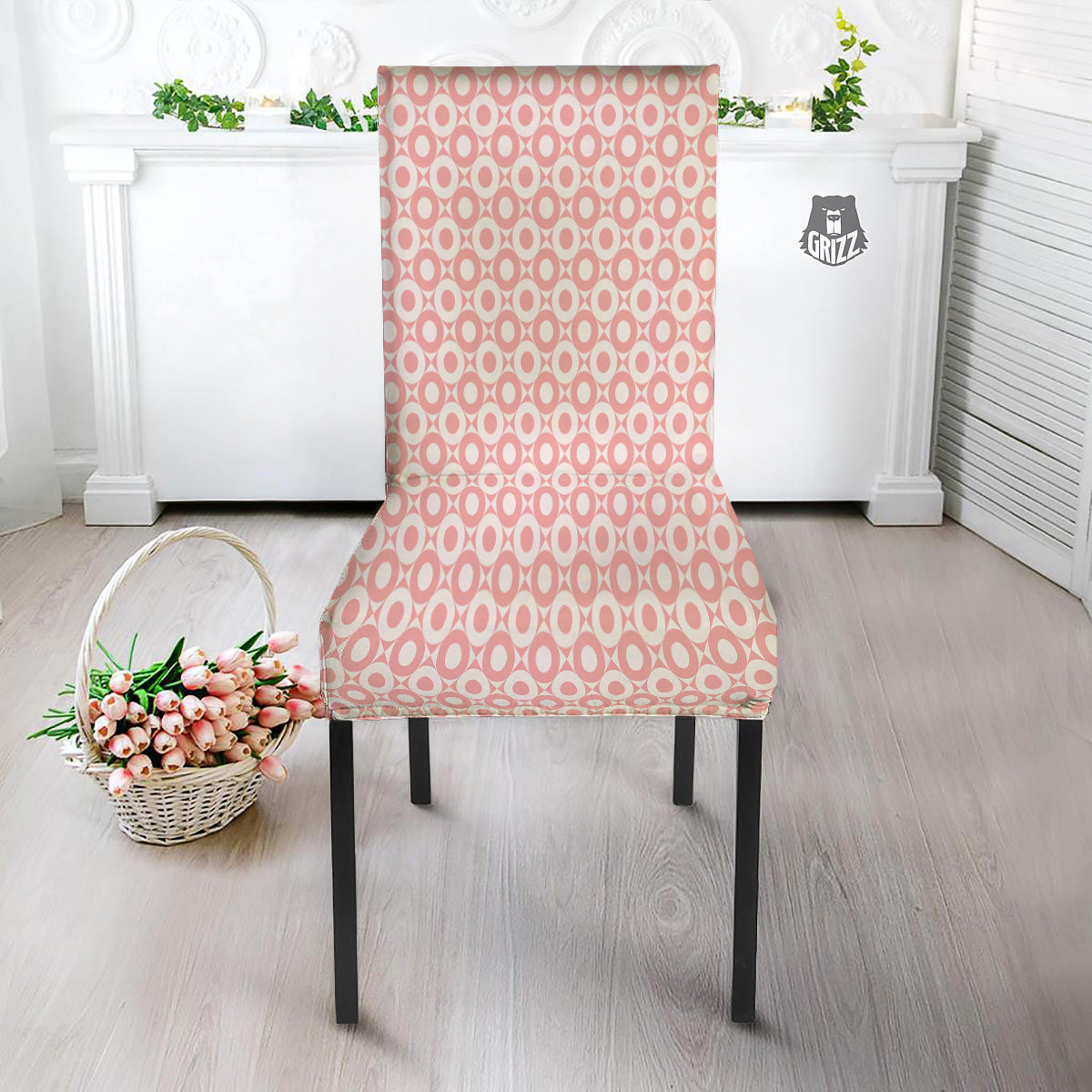 Sweet Pink Round And Square Print Pattern Dining Chair Slipcover-grizzshop