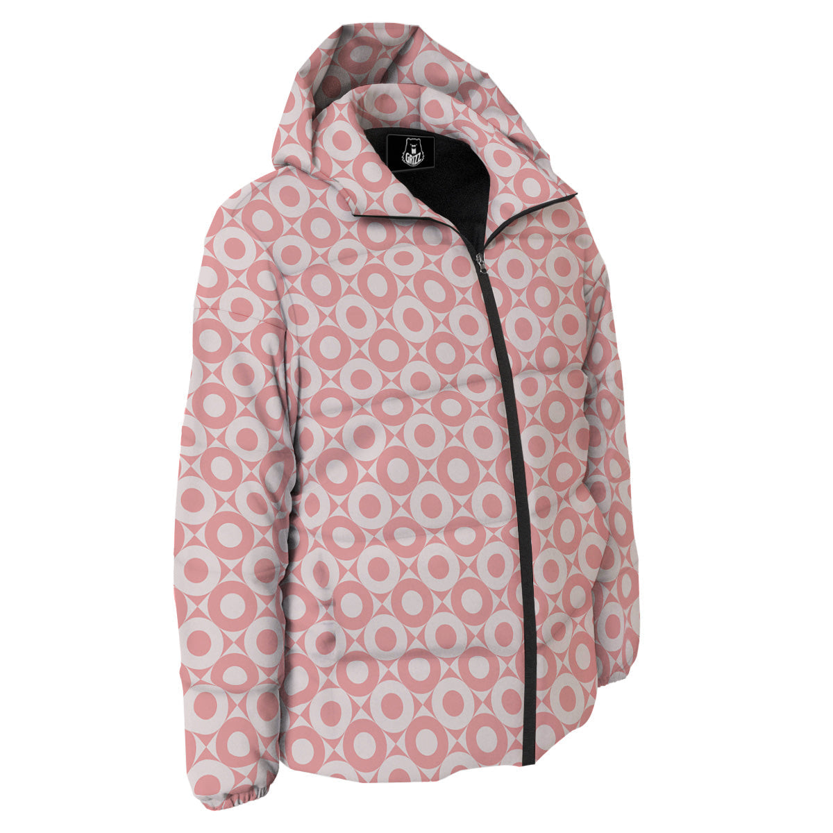 Sweet Pink Round And Square Print Pattern Down Jacket-grizzshop